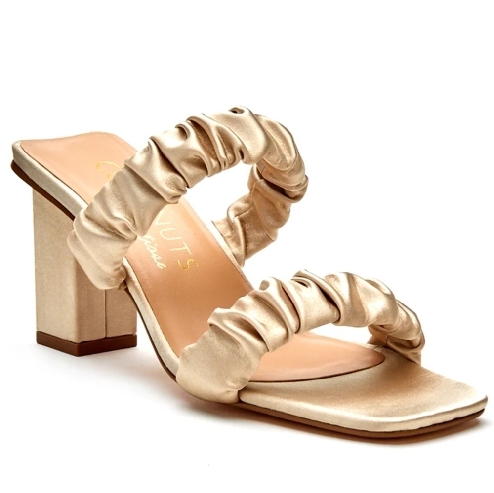 COCONUT by Matisse  First Love Heeled Sandal in Champagne satin